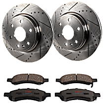 Front Brake Disc and Pad Kit, Cross-drilled and Slotted, 6 Lugs, Ceramic