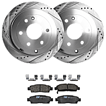 Rear Brake Disc and Pad Kit, Cross-drilled and Slotted, 6 Lugs, Semi-Metallic