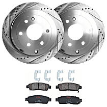 Rear Brake Disc and Pad Kit, Cross-drilled and Slotted, 6 Lugs, Semi-Metallic