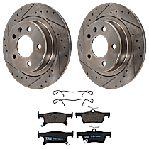 KIT-072524-215 Rear Brake Disc and Pad Kit, 2-Wheel Set, Cross-drilled and Slotted, 5 Lugs, Ceramic, includes Brake Disc and Brake Pad Set