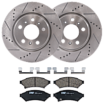 4-Piece Kit Front Brake Disc and Pad Kit, Cross-drilled and Slotted, 5 Lugs, Ceramic, 3.5L 6Cyl,  Includes (2) Brake Disc and (1) Brake Pad Set