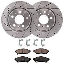 4-Piece Kit Front Brake Disc and Pad Kit, Cross-drilled and Slotted, 5 Lugs, Ceramic, 3.5L 6Cyl,  Includes (2) Brake Disc and (1) Brake Pad Set