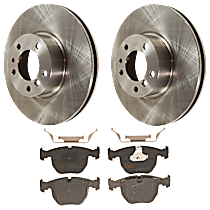 4-Piece Kit Front Brake Disc and Pad Kit, Plain Surface, 5 Lugs, Ceramic, 4.0L 8Cyl,  Includes (2) Brake Disc and (1) Brake Pad Set