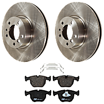4-Piece Kit Front Brake Disc and Pad Kit, Plain Surface, 5 Lugs, Semi-metallic, 4.0L 8Cyl,  Includes (2) Brake Disc and (1) Brake Pad Set