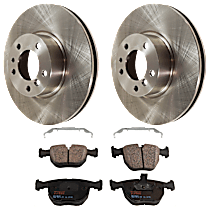 4-Piece Kit Front Brake Disc and Pad Kit, Plain Surface, 5 Lugs, Semi-metallic, 4.0L 8Cyl,  Includes (2) Brake Disc and (1) Brake Pad Set
