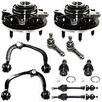 10-Piece Kit Front Driver and Passenger Side, Upper and Lower, Outer Suspension Kit, Includes (2) Ball Joint, (2) Control Arm, (2) Sway Bar Link, (2) Tie Rod End, and (2) Wheel Hub