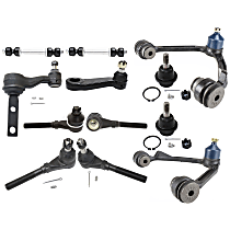 Front, Driver and Passenger Side, Upper Control Arm Kit, Four Wheel Drive, Heavy Duty Design, includes Ball Joints, Idler Arm, Pitman Arm, Sway Bar Links, and Tie Rod Ends
