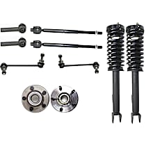 10-Piece Kit Front, Driver and Passenger Side Suspension with Loaded Struts, Sway Bar Links, Tie Rod Ends, and Wheel Hubs, RWD