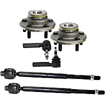 6-Piece Kit Front, Driver and Passenger Side Wheel Hub, 5 Lugs, With Bearing, includes (4) Tie Rod End and (2) Wheel Hub