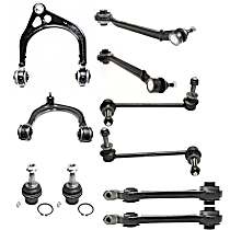 10-Piece Kit Front, Driver and Passenger Side, Upper and Lower, Forward and Rearward Control Arm Kit, RWD, Plus or Minus 1-1/2 Degree(s) Camber and/or Caster, Change Left & Right at Same Time,  Includes (2) Ball Joint, (6) Control Arm, and (2) Sway