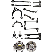 16-Piece Kit Front, Driver and Passenger Side, Upper and Lower, Control Arm Kit, RWD, Plus or Minus 1-1/2 Degree(s) Camber and/or Caster, Change Left & Right at Same Time, Standard Design, Includes (2) Ball Joint, (6) Control Arm, (2) Sway Bar Link, (4) Tie Rod End, and (2) Wheel Hub