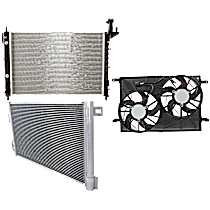 3-Piece Kit A/C Condenser, 6 Cyl 3.6L, includes (1) A/C Condenser, (1) Cooling Fan Assembly, and (1) Radiator