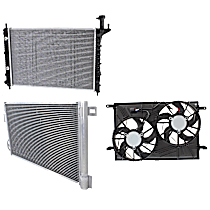 3-Piece Kit A/C Condenser, 6 Cyl 3.6L, includes (1) A/C Condenser, (1) Cooling Fan Assembly, and (1) Radiator