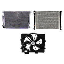 3-Piece Kit A/C Condenser, 6 Cyl 3.6L, includes (1) A/C Condenser, (1) Cooling Fan Assembly, and (1) Radiator