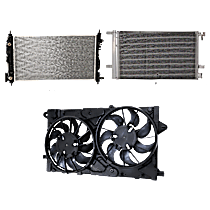 3-Piece Kit A/C Condenser, 2.4L 4Cyl,  Includes (1) A/C Condenser, (1) Cooling Fan Assembly, and (1) Radiator