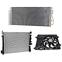 3-Piece Kit A/C Condenser, 1.4L 4Cyl,  Includes (1) A/C Condenser, (1) Cooling Fan Assembly, and (1) Radiator