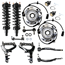 12-Piece Kit Suspension Kit,  Includes (2) Ball Joint, (2) Control Arm, (2) Loaded Strut, (2) Sway Bar Link, (2) Tie Rod End, and (2) Wheel Hub