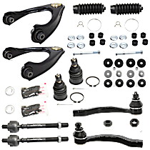 14-Piece Kit, Front, Driver And Passenger Side Suspension Kit, Includes Ball Joint, Control Arm, Steering Rack Boot, Strut Mount Bushing, Sway Bar Link, And Tie Rod End