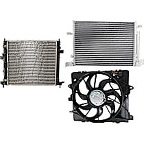 3-Piece Kit A/C Condenser, 4 Cyl 2.0L, includes (1) A/C Condenser, (1) Cooling Fan Assembly, and (1) Radiator