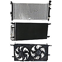 3-Piece Kit A/C Condenser, 6 Cyl 3.5L, includes (1) A/C Condenser, (1) Cooling Fan Assembly, and (1) Radiator