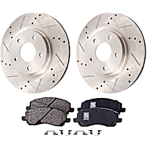 Front Brake Disc and Pad Kit, Cross-drilled and Slotted, 5 Lugs, Ceramic, Naturally Aspirated, Pro-Line Series