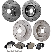 Front and Rear Brake Disc and Pad Kit, Cross-drilled and Slotted, 5 Lugs, Ceramic, Pro-Line Series
