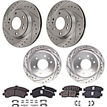 Front and Rear Brake Disc and Pad Kit, Cross-drilled and Slotted 6 Lugs Ceramic - Front, Semi-Metallic - Rear Pro-Line Series
