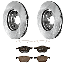 4-Piece Kit Front Brake Disc and Pad Kit, Plain Surface, 5 Lugs, Semi-metallic, 2.0L 4Cyl,  Includes (2) Brake Disc and (1) Brake Pad Set