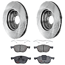 4-Piece Kit Front Brake Disc and Pad Kit, Plain Surface, 5 Lugs, Semi-metallic, 2.0L 4Cyl,  Includes (2) Brake Disc and (1) Brake Pad Set