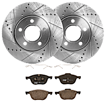 4-Piece Kit Front Brake Disc and Pad Kit, Cross-drilled and Slotted, 5 Lugs, Semi-metallic, 2.0L 4Cyl,  Includes (2) Brake Disc and (1) Brake Pad Set