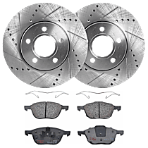 4-Piece Kit Front Brake Disc and Pad Kit, Cross-drilled and Slotted, 5 Lugs, Semi-metallic, 2.0L 4Cyl,  Includes (2) Brake Disc and (1) Brake Pad Set