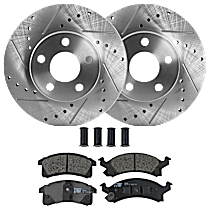 Front Brake Disc and Pad Kit, Cross-drilled and Slotted 5 Lugs Semi-metallic