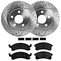 4-Piece Kit Front Brake Disc and Pad Kit, Cross-drilled and Slotted, 5 Lugs, Semi-Metallic, S, 3.1L 6Cyl,  Includes (2) Brake Disc and (1) Brake Pad Set