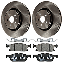 Front Brake Disc and Pad Kit, Plain Surface 5 Lugs Ceramic