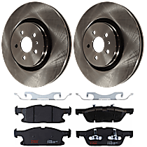 Front Brake Disc and Pad Kit, Plain Surface 5 Lugs Ceramic