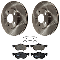 Front Brake Disc and Pad Kit, Plain Surface, 5 Lugs, Ceramic, FWD, For Models With Rear Drum Brake