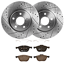 Front Brake Disc and Pad Kit, Cross-drilled and Slotted, 5 Lugs, Semi-Metallic, FWD