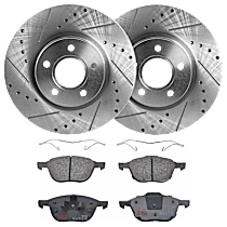 Front Brake Disc and Pad Kit, Cross-drilled and Slotted, 5 Lugs, Semi-Metallic, FWD