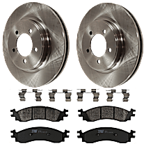 4-Piece Kit Front Brake Disc and Pad Kit, Plain Surface, 5 Lugs, Semi-metallic, 4.0L 6Cyl,  Includes (2) Brake Disc and (1) Brake Pad Set