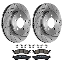 4-Piece Kit Front Brake Disc and Pad Kit, Cross-drilled and Slotted, 5 Lugs, Ceramic, 4.6L 8Cyl,  Includes (2) Brake Disc and (1) Brake Pad Set