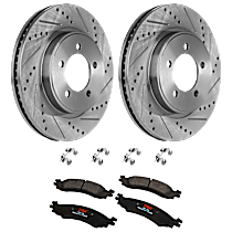 Front Brake Disc and Pad Kit, Cross-drilled and Slotted, 5 Lugs, Ceramic