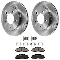 4-Piece Kit Front Brake Disc and Pad Kit, Plain Surface, 5 Lugs, Ceramic, 4WD, Four Wheel Drive, Production Date To November 1999, 4.6L 8Cyl,  Includes (2) Brake Disc and (1) Brake Pad Set