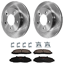 4-Piece Kit Front Brake Disc and Pad Kit, Plain Surface, 5 Lugs, Semi-metallic, 4WD, Four Wheel Drive, Production Date To November 1999, 4.6L 8Cyl,  Includes (2) Brake Disc and (1) Brake Pad Set