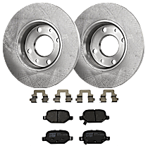 4-Piece Kit Rear Brake Disc and Pad Kit, Plain Surface, 4 Lugs, Semi-metallic, 1.4L 4Cyl,  Includes (2) Brake Disc and (1) Brake Pad Set
