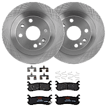 Rear Brake Disc and Pad Kit, Plain Surface, 4 Lugs, Semi-Metallic, For Models With Rear Disc Brake