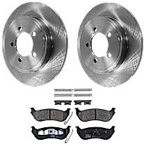 4-Piece Kit Rear Brake Disc and Pad Kit, Plain Surface, 5 Lugs, Ceramic, 4.6L 8Cyl,  Includes (2) Brake Disc and (1) Brake Pad Set