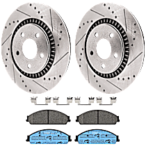 KIT-072924-1728 2-Wheel Set Front Brake Disc and Pad Kit, Cross-drilled and Slotted 5 Lugs Ceramic