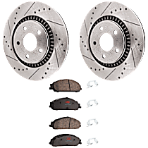 KIT-072924-1729 2-Wheel Set Front Brake Disc and Pad Kit, Cross-drilled and Slotted 5 Lugs Ceramic