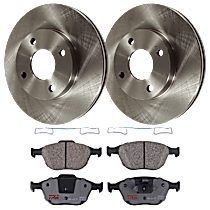Front Brake Disc and Pad Kit, Plain Surface 4 Lugs Semi-metallic