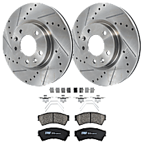 4-Piece Kit Front Brake Disc and Pad Kit, Cross-drilled and Slotted, 5 Lugs, Ceramic, 3.0L 6Cyl,  Includes (2) Brake Disc and (1) Brake Pad Set